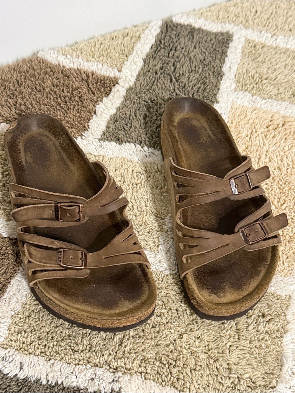 Birkenstock Brown Multi-Strap Leather Slide Sandals